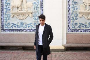 Hommes laine manteau foncé gris