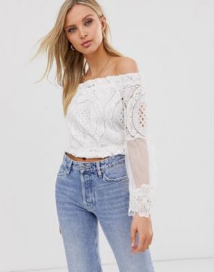 Top Bardot en dentelle - Blanc | ASOS