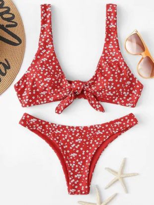 Bikini avec imprimé aléatoire et nœud