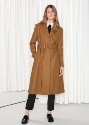 Camel Khaki Light Brown Wool Belted Coat