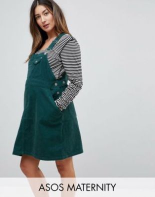 Cord Overall Dress in Emerald Green