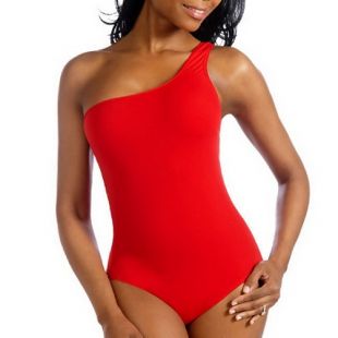 Red One Shoulder One Piece Swim Bathing Suit
