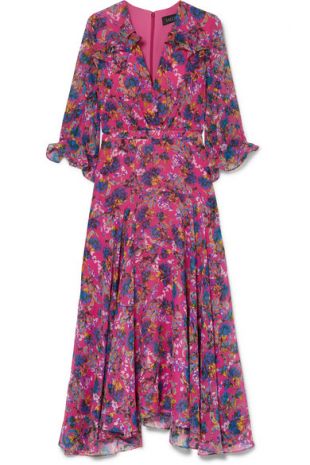 Saloni - Edith Ruffled Floral-print Silk-chiffon Midi Dress