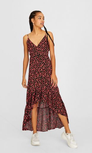 Robe à bretelles et volant à l'ourlet - Robes  | Stradivarius France
