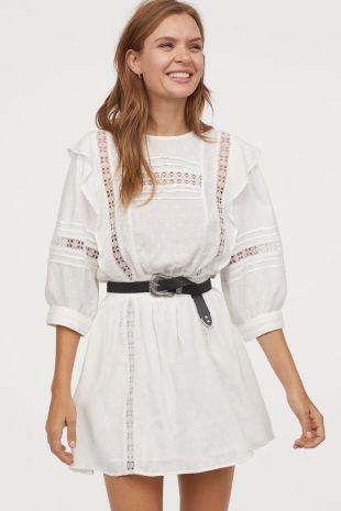 Robe en tissu jacquard - Écru - FEMME