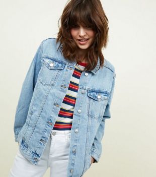 Blue Light Wash Distressed Oversized Denim Jacket