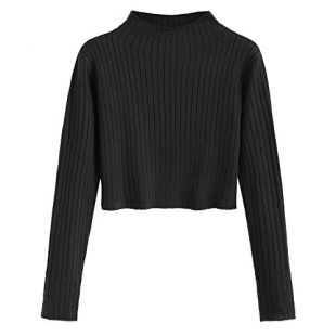 ZAFUL Women's Mock Neck Long Sleeve Ribbed Knit Pullover Crop Sweater