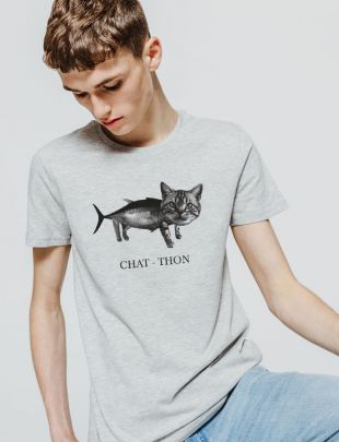T-shirt "Chat-Thon" homme Gris Chiné Moyen | Bizzbee
