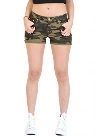Générique Mini Short Camouflage Militaire Ajusté Stretch - Vert Foncé