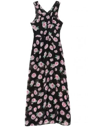 Slit Floral Print Sleeveless Dress