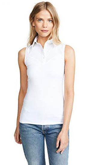 SkinnyShirt Classic Sleeveless White Slim Shirt No-Bunch Pull-On Shirt w/Nylon, Cotton, Spandex