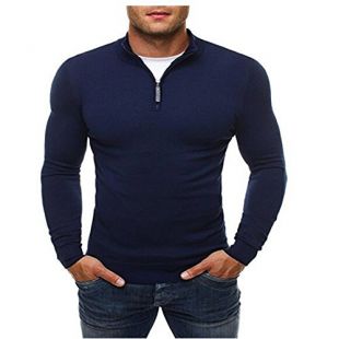 Soto6ro Sweater Pullover Men Casual Slim Sweaters Classic Zipper High Collar Simple Solid Color Polo Sweater XXXL navy XXL