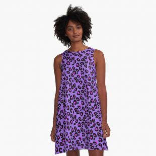 Bright Purple Leopard Spots Animal Print Pattern A-Line Dress