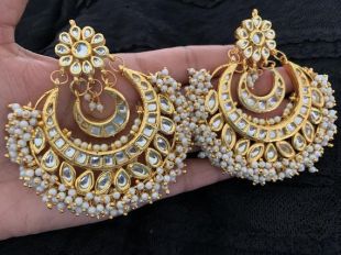 Boucles d'oreilles Kundan bollywood Indian drop balanceboucles perles blanches /chandbali! Usa