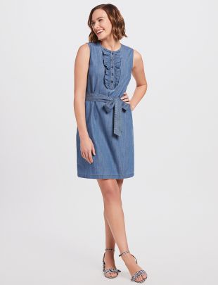 Draper james chambray ruffle best sale shift dress