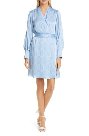 Fanetta Geo Print Belted Long Sleeve Wrap Dress