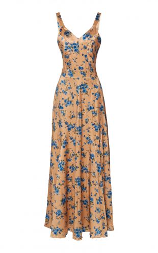 Pleated Floral Print Silk Dres