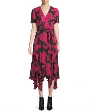 Cora Floral-Print Silk Midi Wrap Dress