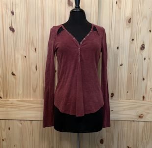 Burgundy Henley Cut Out T Shirt