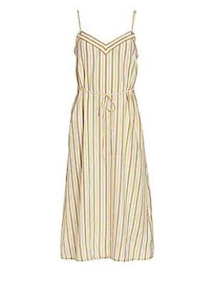 Striped Silk Sleeveless Dress in Ivory Multi