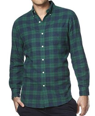 Chaps Mens Classic Fit Flannel Shirt Green Blue Plaid Check