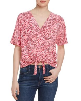 Tie-Front Cheetah Print Top
