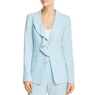 Elie Tahari Womens Siyah Cascade Ruffled Open-Front Blazer Blue 16