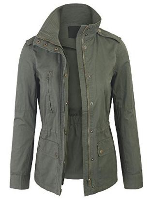 KOGMO Womens Zip Up Military Anorak Safari Jacket Coat -3X-Olive