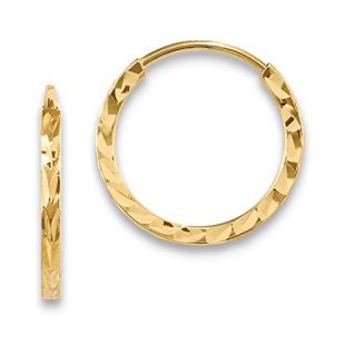 Small 14K Yellow Gold Diamond Cut Square Tube Continuous Endless Hoop Earrings.60 In (15mm) (1.35mm Tube)