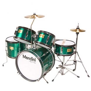 Mendini by Cecilio 16 inch 5-Piece Complete Kids / Junior Drum Set with Adjustable Throne, Cymbal, Pedal & Drumsticks, Metallic Green, MJDS-5-GN