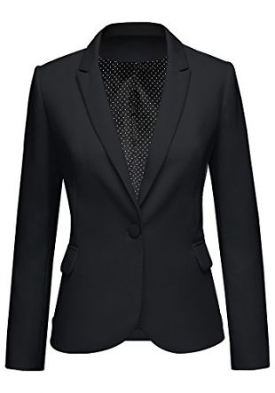 LookbookStore Women's Black Notched Lapel Pocket Button Work Office Blazer Jacket Suit Size M