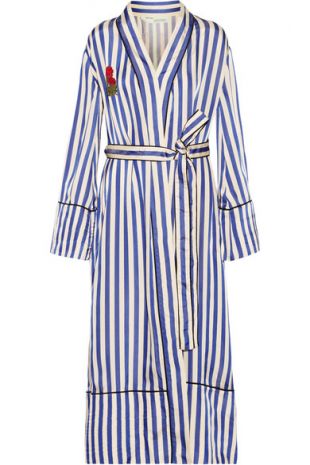 Embroidered striped satin coat