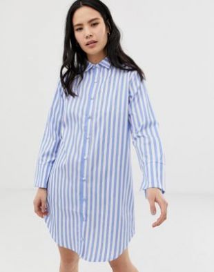 Hey Peachy - Chemise de pyjama à rayures et revers - Bleu | ASOS