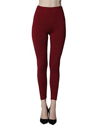 Diravo 2 Pack Women's Fleece Lined Leggings Soft High Waist Slimming Winter Warm Leggings (Burgundy)