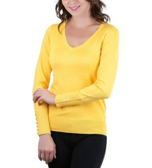 Button Detail Long Sleeve V-Neck Sweater