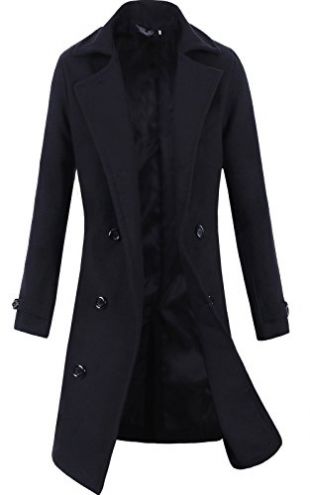 Lende Men's Trench Coat Winter Long Jacket Double Breasted Overcoat，Black,S