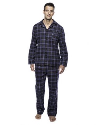 Noble Mount Men's Flannel Pajama Set - Gingham Checks - Black-Blue - Medium
