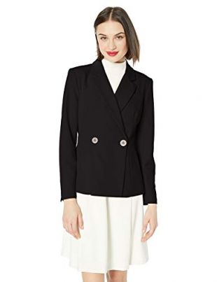 Nanette Nanette Lepore Women's Ls Double Breasted Blazer W/M, Very Black, 4
