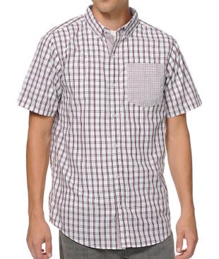 White & Red Plaid Short Sleeve Button Up Shirt