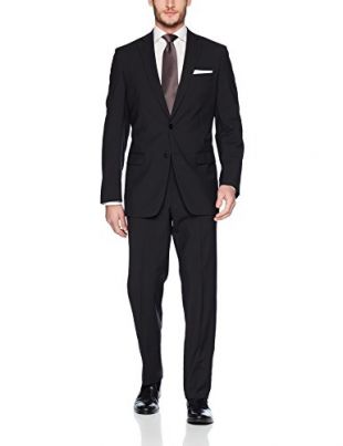 Calvin Klein Men's Classic Wool Suit, black mini grid pattern, 42 Short