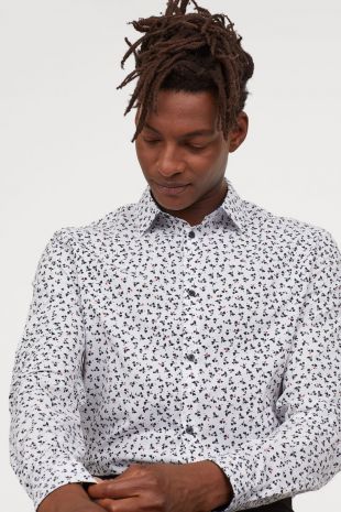 Cotton-blend Shirt Slim fit - White