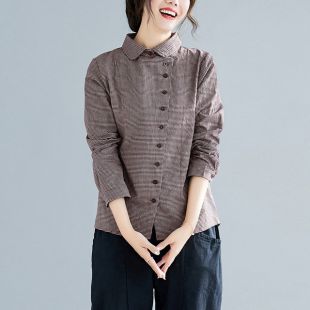 Chemise littéraire en coton pied de poule littéraire vintage slung chemise à carreaux femme sauvage sauvage chemise