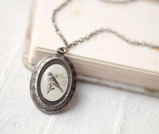 Collier médaillon oiseau, cadeau médaillon photo Medaillon pour grand-mère, médaillon en argent, médaillon antique, médaillon oiseau Vintage