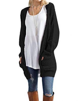 Traleubie Women's Open Front Long Sleeve Boho Boyfriend Knit Chunky Cardigan Sweater