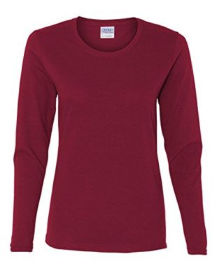 Misses heavy cotton long sleeve t-shirt. (Cardinal Red)