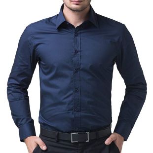 Men's Solid 100% Cotton Regular Fit Casual Navy Blue Shirt