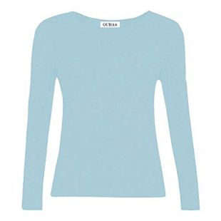 GUBA New Girls Plain Long Sleeve Crew Neck Basic Tee Top T-Shirt Size 2-13 Years (Sky Blue, 7-8 Years)