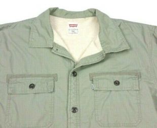 Green Rip Stop Sherpa Fleece Lined Button Shirt Jacket