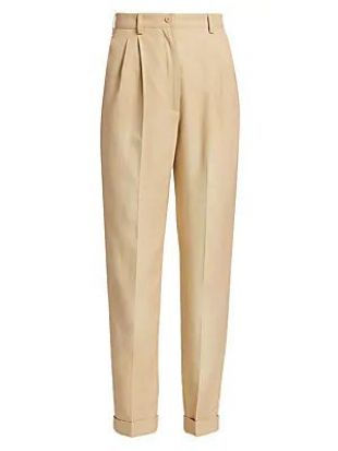High Waist Pleated Twill Trousers