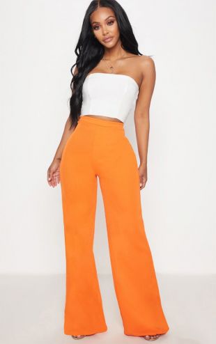 Shape Orange Ribbed Bandage Wide Leg Pants